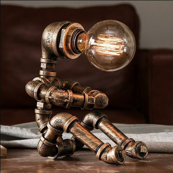 Robot skrivebordslampe Retro industriell skrivebordslampe Kreativ metall jernrør lysbesparende skrivebordslampe Sengelampe nattlampe LED skrivebordslampe，（1 stk，uten pære）