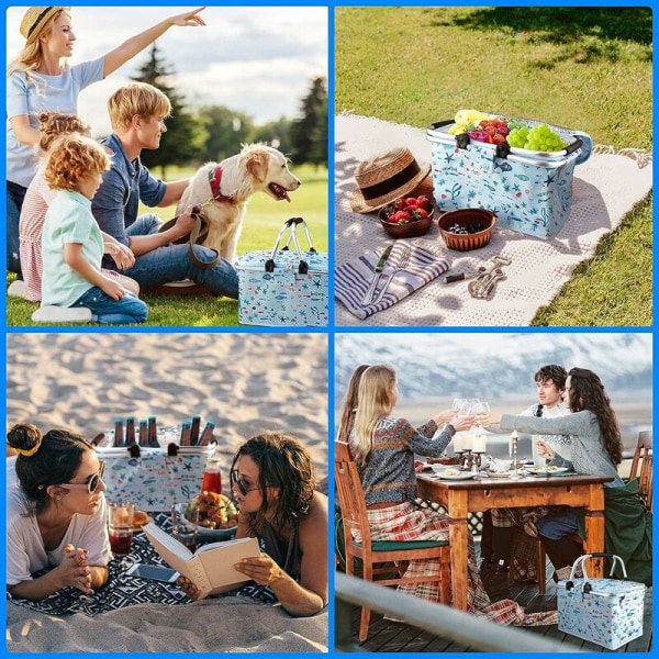 Piknikkurv, isolert kurv, handlekurv, kjølebag, handlepose, piknikpose for å bære mat, piknik, fotturer, camping