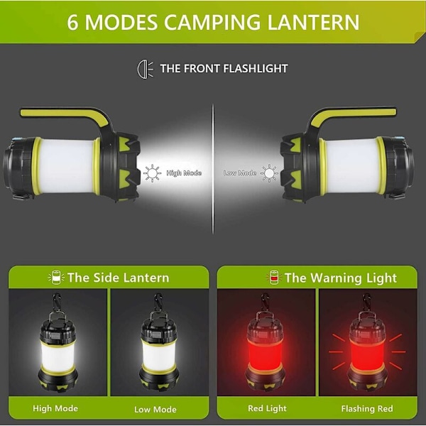 Genopladelig LED Lommelygte 1200 Lumen, Stor Kapacitet Powerbank og 6 Tilstande, Vandafvisende, Søgelampe, Bedste Valg til Nødsituationer, Camping, Hi