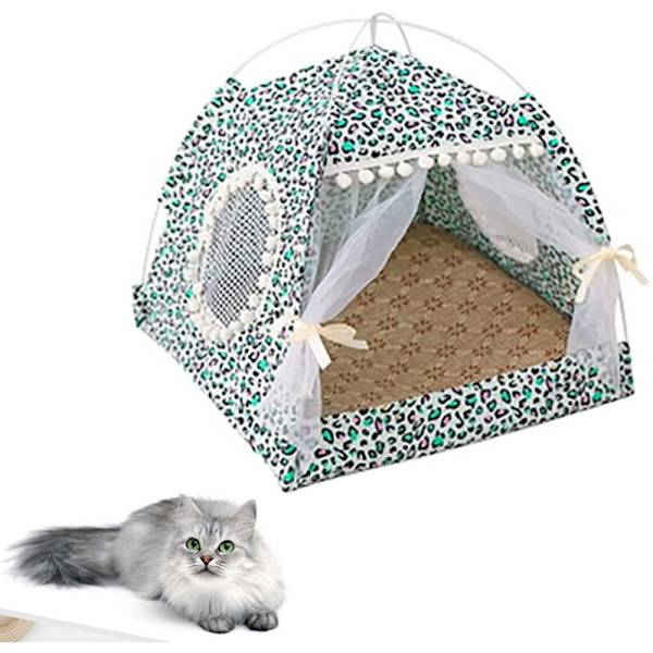 Sommarbädd för katt, kattält, katthus, grotta, bekväm bädd för katter, grotta, katthus, kattbädd, husdjursbädd (38X38Cm)
