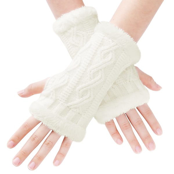Kvinders vinterstrikkede varme håndled Damers fleeceforede fingerløse handsker Varme handsker med tommelfingerhuller til kvinder Piger Arbejde udendørs gaver UK