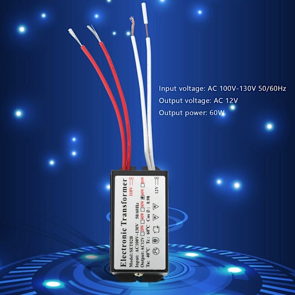 110V til 12V 60W Halogen Strøm Inverter Konverter Elektronisk Transformer Sort