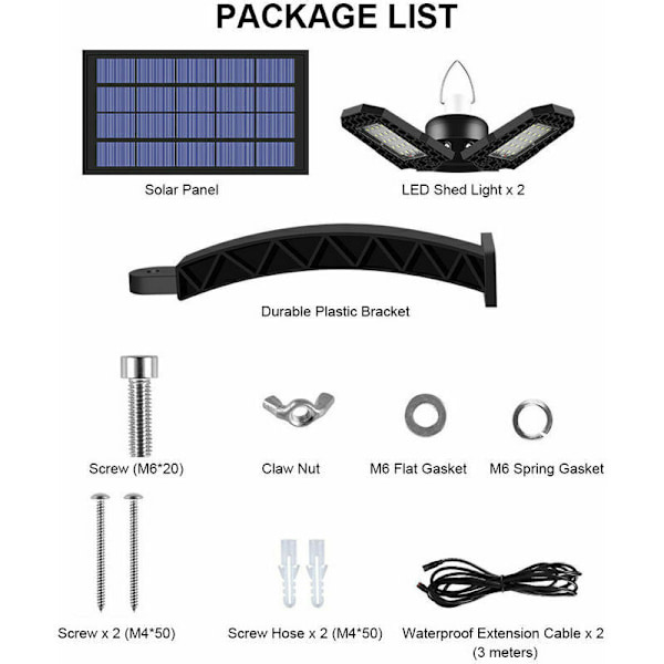 Solcelle-LED-garasje-lys for innendørs bruk, 120 LED-lamper, bøyelig LED med IP65 vanntett solcellepanel, automatisk lys, oppladbart LED-taklampe, hengende sikkerhetslys