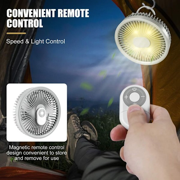 Mini Kannettava Ripustuspuhallin, 180° Kierto Työpöytäpuhallin LED-valoilla, Kätevä Magneettinen Kaukosäädin, 3 Hiljaista Nopeutta, USB-Latautuva Kotikäyttöön