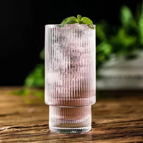 Vintage Ribbed Glass Drikkeglass - 16 Oz Vintage Stable Glass Drikkevarer med Sugerør 4 Sett