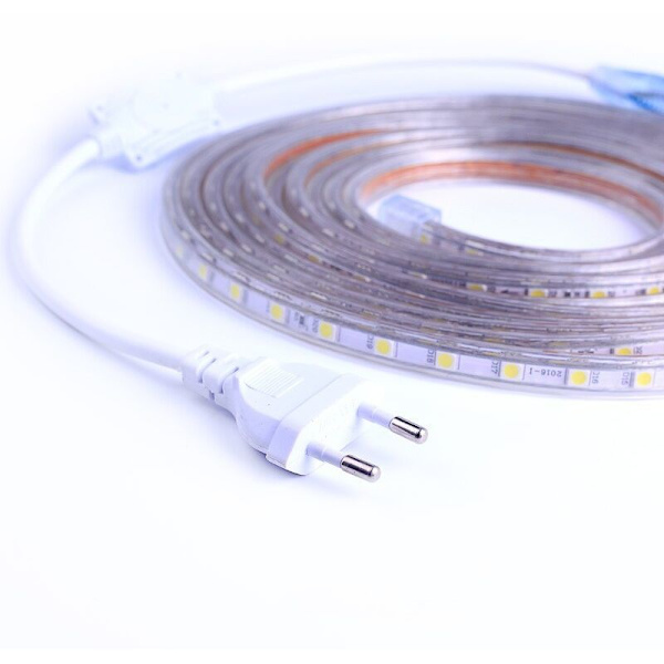 2 Meter LED-bånd med Afbryder IP65 Vandafvisende LED-bånd, 220V LED-bånd, Kold Hvid