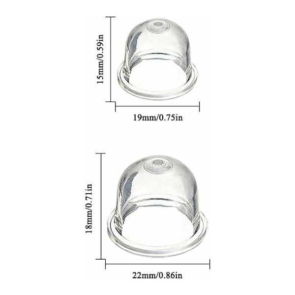 12 kpl Kaasuttimen Primer-Pump-Polttimoita 19 mm ja 22 mm Polttimo Pump Primer Kaasuttimen Tarvikkeet Pensaskoneelle Ketjusahalle Puhaltimelle Trimmerille