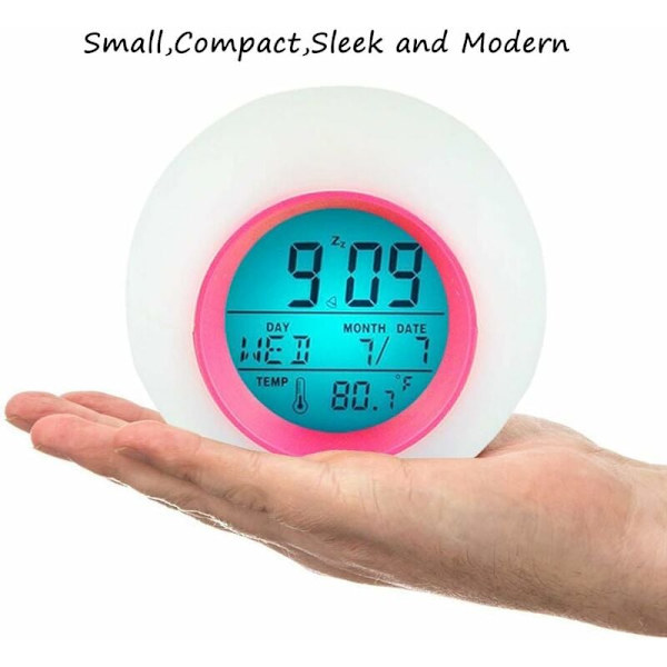 Digital väckarklocka för barn, LED med väckningsljus, snooze-funktion, naturliga väckningsljud, bakgrundsbelysning, temperatur, display, rosa HIASDFLS