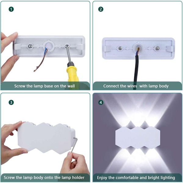 6W LED-seinävalaisin sisätiloihin, moderni suorakulmainen seinävalaisin ylös-alas-kohdevalo, alumiininen seinävalaisin viileän valkoinen valo 6000K, olohuoneeseen, makuuhuoneeseen, portaisiin C