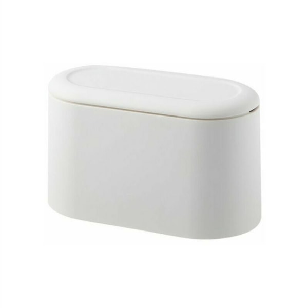 Press Lid Trash Can Rubbish Dustbin Push Trash Can Table White Trash Can Mini Countertop Trash Can Small Tabletop Trash Can for Kitchen Bathroom Off