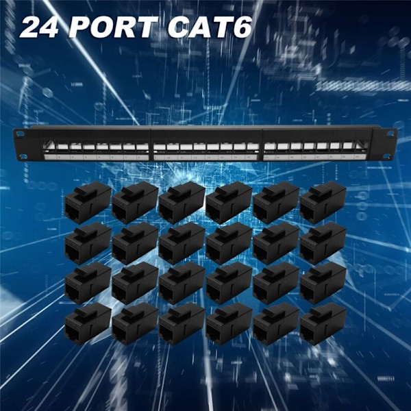 19 tums 1U rackmonterad crossover 24 portar CAT6 RJ45 patchpanel kabeladapter Keystone modulär ram