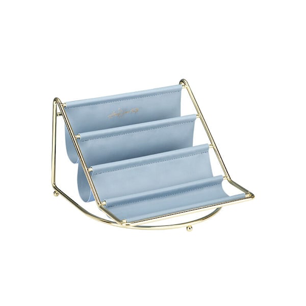 Multi-lags Læder Jern Opbevaringsstativ Fjernbetjening Display Hylde Skrivebord Organizer Kosmetik-Blå