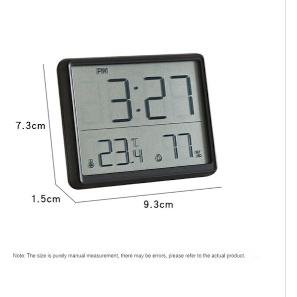 Digitalt hygrometer termometer med ur, fugtighedsmåler, timer, alarm til hjem, kontor, soveværelse, hvid