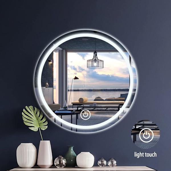 Runda väggspel för vardagsrum, badrum, smink, belyst spegel för sovrum, LED (40CM)