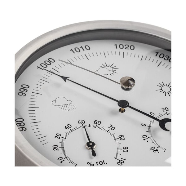 3 i 1 analog väderstation i rostfritt stål Ø132mm - Barometer, termometer, hygrometer