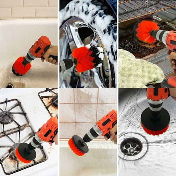 Borstset för rengöring av badkar, handfat, socklar, duschväggar och poolplattor (4-pack) Röd