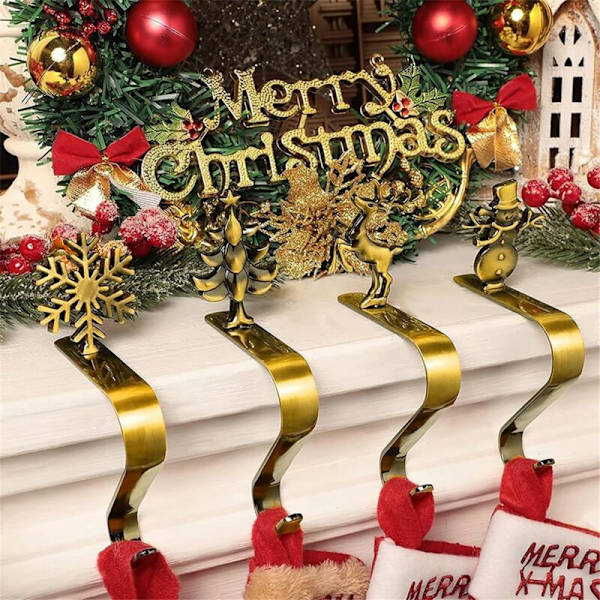 Julstrumpehållare, Guld Färg Öppen Spishållare, Snöflinga Julgran, Juldekoration, Julgåvopåse, Strumpa