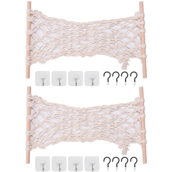 2-pack hängande frukt hängmatta serie - Macrame frukt hängmatta med trästång och krokar - Frukt hängmatta för under skåp kök