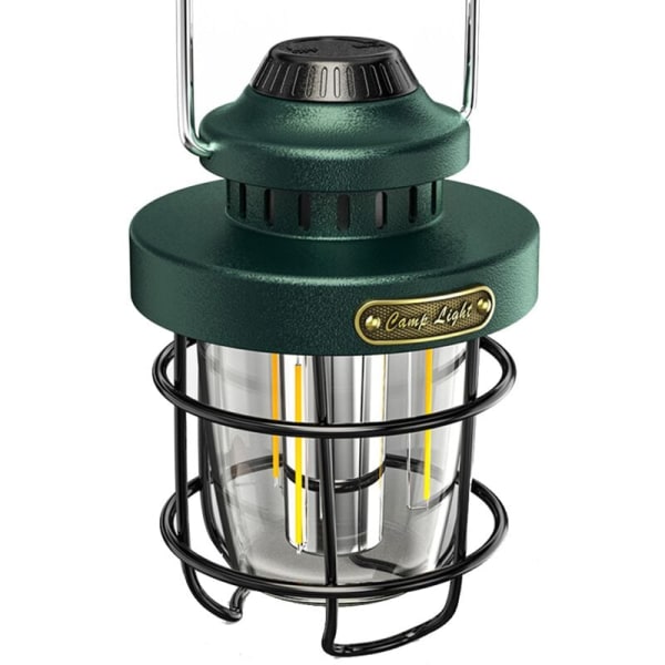Camping Bærbar Retro Lanterne Vintage Teltbelysning Lanterne USB Genopladelig LED Lampe Hængende Nødlys Grøn