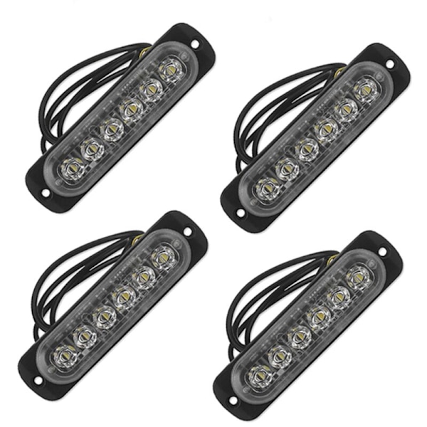 4X 12V - 24V 6 LED Lys Nød Blinklys Bil Advarsel Stroboskop Blinkende Blå og Rød