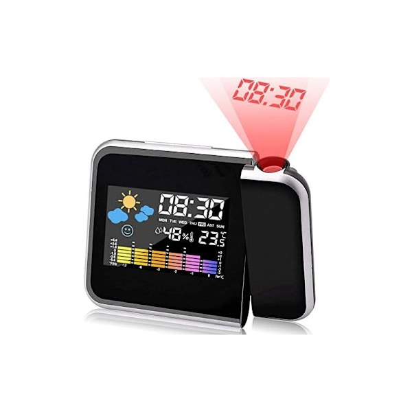 Projektionsväckarklocka, LED-projektionsväckarklocka Digital projektionsväckarklocka USB-laddning/LCD-bakgrundsbelysning/180° projektion/Temperaturvisning