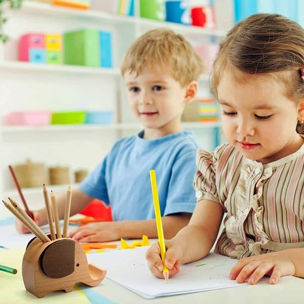 Mini puinen elefantti kynäteline puhelintelineellä, Sunny
