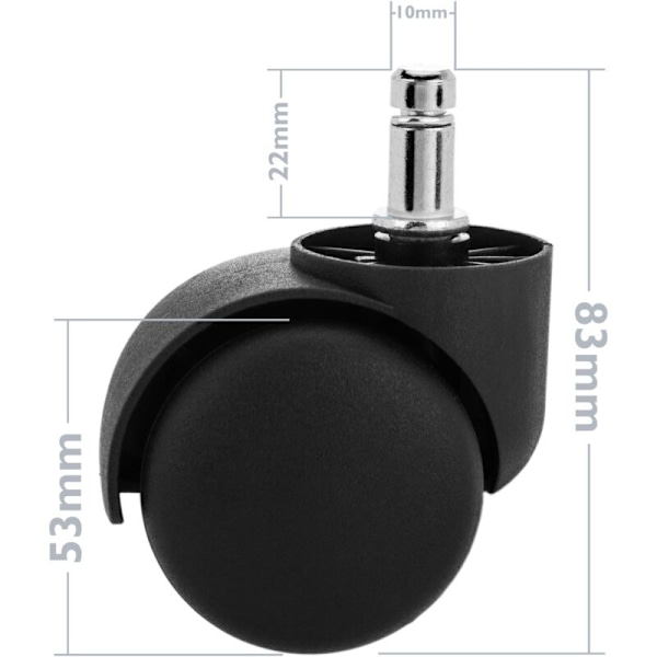 Svingbare hjul i nylon og PVC uten brems 50 mm M10 5-pakning