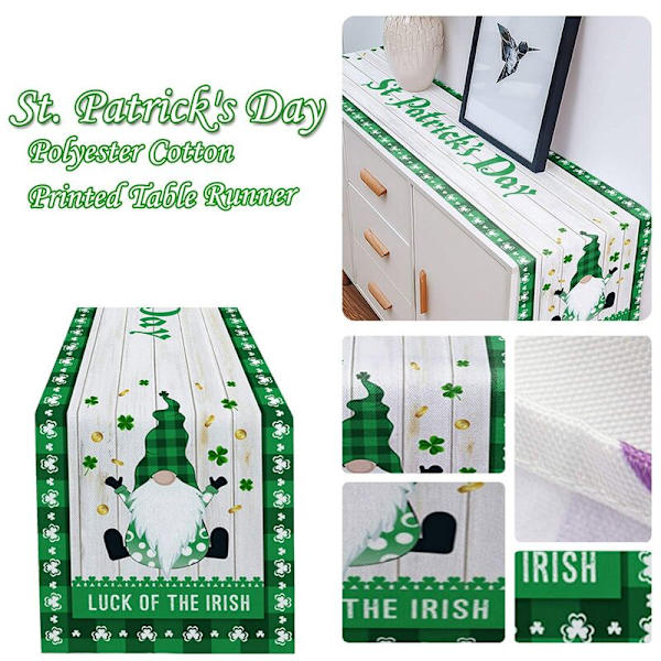 St. Patrick's Day Tryckt Bord Grönt Klöverbord för Saint Patricks Day Högtidsfester Dekor Stor