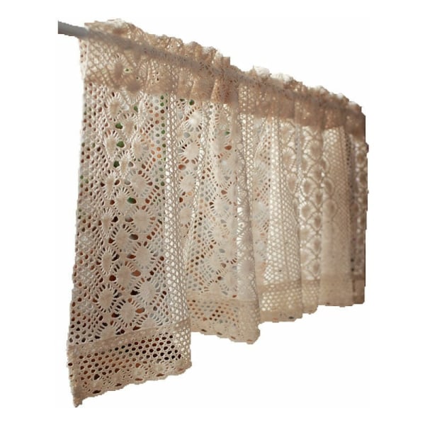 Vintage-pitsiverho, maalaistyylinen lyhyt läpikuultava verhokangas, kirjonta, koukku, kahvila, bistro, keittiön kaappi, 1 kpl, beige,