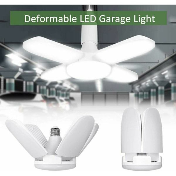 LED Garage Lys - 60W E26/E27 6500K 6000LM, Værkstedslampe, Deformerbar, 4 Justerbare Paneler, LED Loftlys til Garage, Lager, Værksted, Kælder