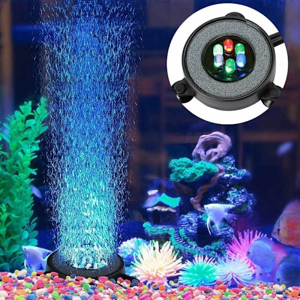 Neddykkelig akvarieboblelampe, automatisk farveskiftende luftboblelys, 6 LED-belysningsdekoration farverigt lys med luftboble (5,5 cm, 1,2 W)
