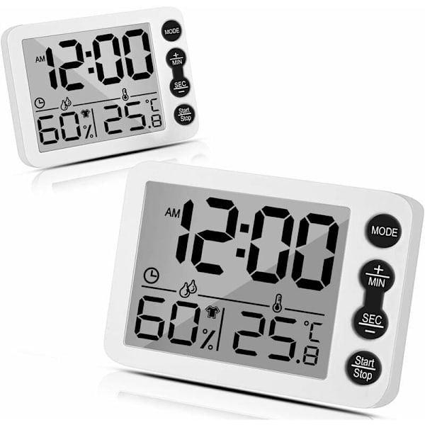 Indendørs termometer hygrometer, multifunktionel elektronisk termo-hygrometer, klart LCD-display, præcis fugtighedsmåler med vækkeur til hjemmet, B