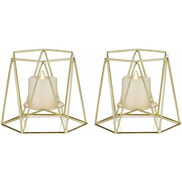 2 stk. Gullmetall Pillar Lysestaker, Geometriske Tealight Holdere, Bryllups Senterstykker, Kaffebord for Hjemmedekorasjon, Seremoni og Fødsel