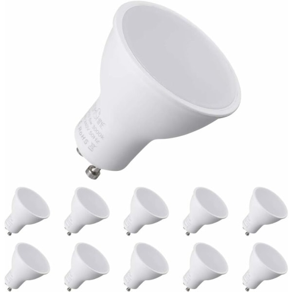 GU10 LED-pærer, 7W tilsvarende 70W halogenpære, 550 ml, varm hvit 3000K, 120° brede stråler, spot LED-pærer, 10-pakning [Energiklasse A++] [Energiklasse C]