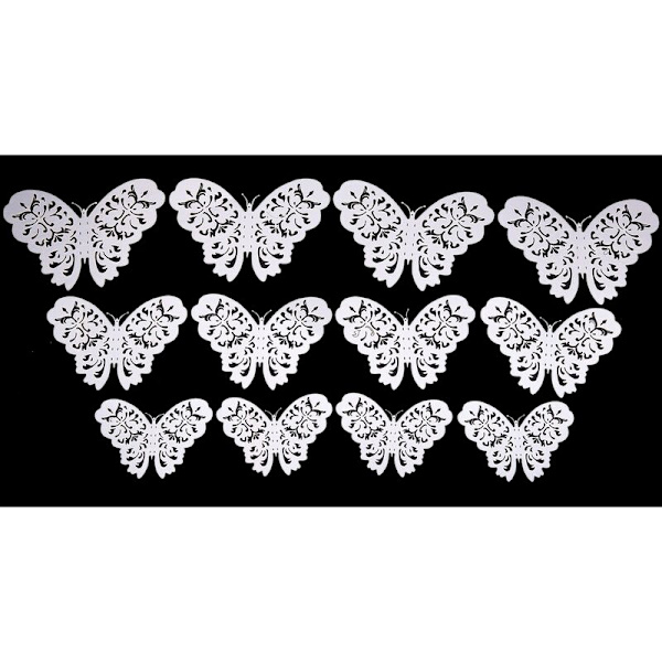 12 st/set 3D ihåliga papper fjäril väggdekaler 3 storlekar för kylskåp på festfestival (silver)
