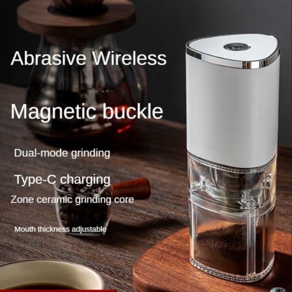 Bærbar Elektrisk Kaffekværn Mini Kaffebønne Grinder Aftagelig USB Opladning Kaffebønne Grinder Hvid
