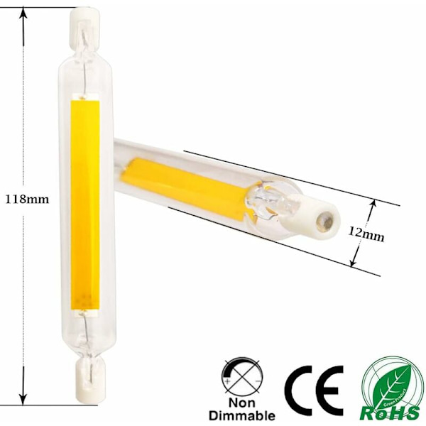 10W R7s LED Pære 118mm COB Filament Kold Hvid 6000K 220V Dobbelt Sokkel J118 LED Lineær Rørpære 360 Grader IKKE-Dæmpbar, 2-Pak HIASDF