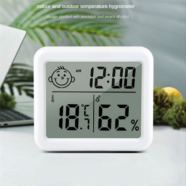 2x Ultratunna Digital Termometer Elektronisk Auto Mätare Luftfuktighetsmonitor LCD Väckarklocka Inomhus Torr Hygrometer