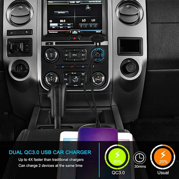 2 stk. QC3.0 dobbelt USB-billader 12V/24V lighter-stikkontakt med blå lys-touch-kontakt