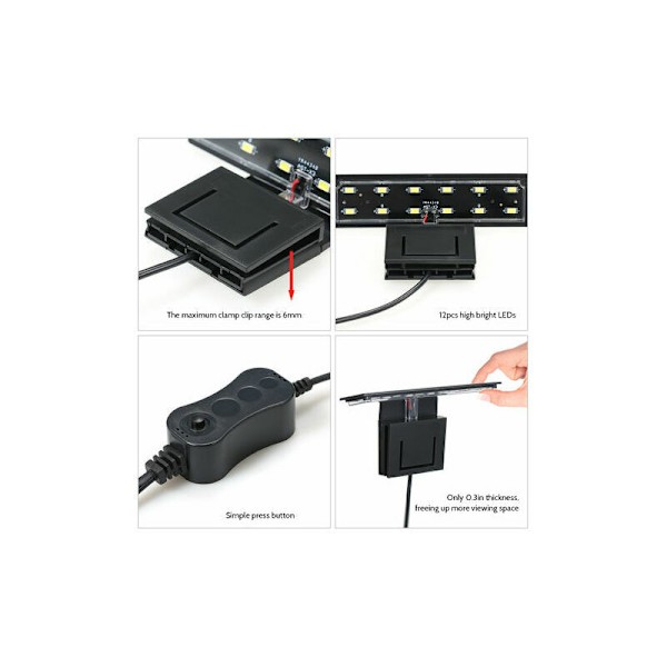 Akvarie Lampe Ac220V 5W 12 LED, Hvidt Lys