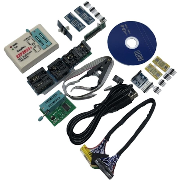 EZP2023 USB SPI Programmer Set + 12 Adapters Stöd 24 25 93 95 Bios Flash EEPROM för Windows Bättre Än EZP2019