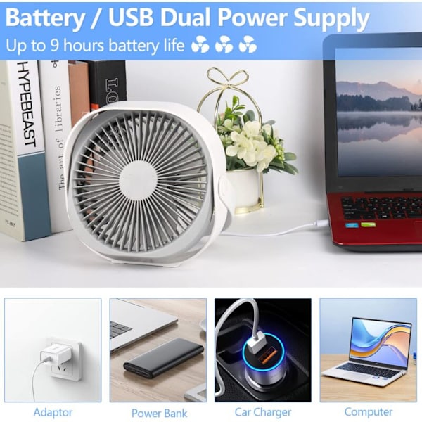 USB-pöytätuuletin - 3 nopeutta pöytätuuletin - 360° säädettävä hiljainen tuuletin - Tehokas minituuletin
