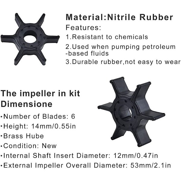 63V-W0078 Vattenpumps Impeller Reparationssats för Yamaha 2-takts 9,9 hk 15 hk Utombordsmotorer 1996-2019