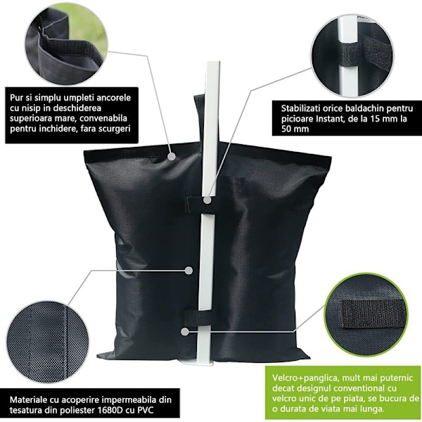 4 kpl painonappisäkkejä teltan painamiseen, PVC, 7-9KG, musta