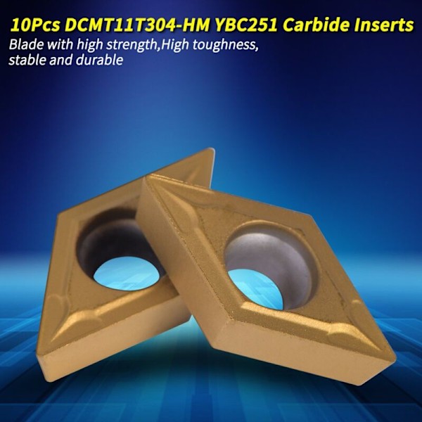 Æske med 10 stk. Rotationsindsatser Diamantform CNC Carbide Skær DCMT11T304-HM YBC251 Gevindskæring Drejeværktøj til Stålfinish til Drejebænke, Fræsning