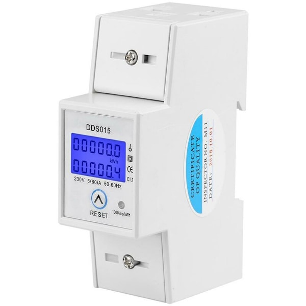 35mm DIN-skinne El-energimåler, 230V/5-80A Enfas Timer, Elektronisk Baggrundsbelyst Måler, Watt KWh Måler