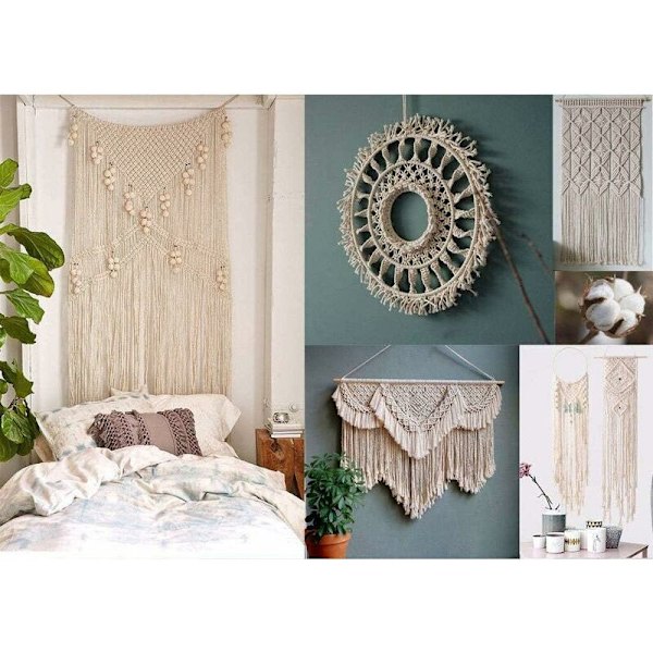 DENUOTOP Makrameeköysi Puuvilla 4mm, 100m Puuvillalankaa, 100% Luonnollinen Makrameelanka, DIY Punottu Köysi Naru Kasvi Tapetti Ripustus Käsityöt Koristelu