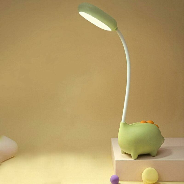 Fleksibel USB Berøringsbordlampe Dinosaurus, Fleksibel Hals LED Bordlampe, Justerbar Lysstyrke for Kontor Studie Lesing, Grønn