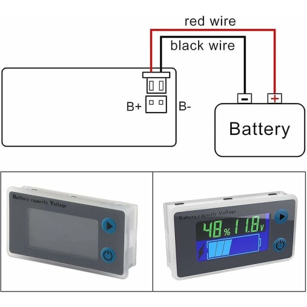 Monitoiminen jännitteenmittari 10-100V LCD-akun kapasiteetinvalvontalämpötilanäyttö (12V)