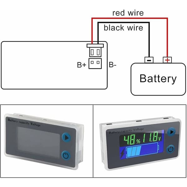 Multifunktionsvoltmeter 10-100V LCD Batterikapacitetsmonitor Temperaturdisplay(12V)